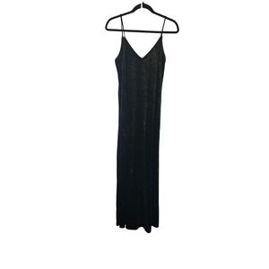 Vtg Y2K Black Velvet‎ Strappy Maxi Slip Dress One Size Grunge Goth Prom Formal